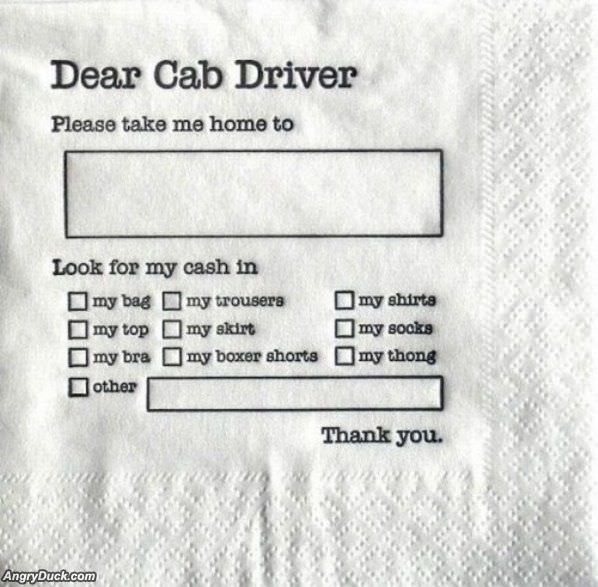 Dear Cab Driver Napkin