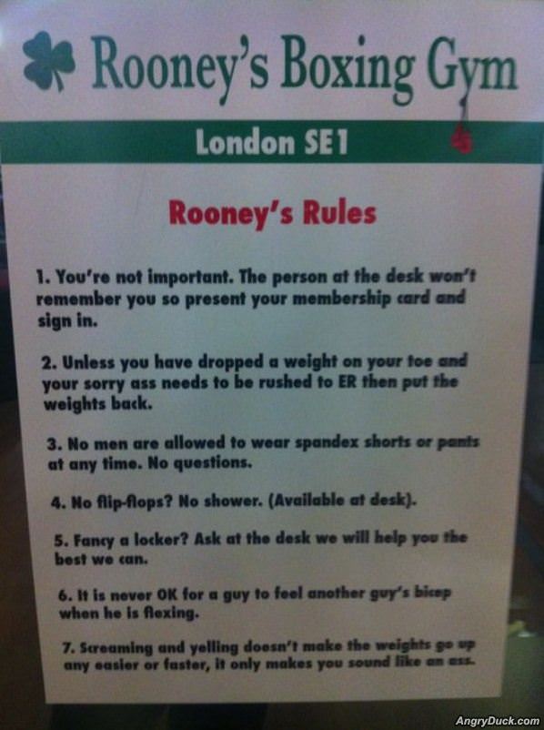 Rooneys Boxing Gym Rules