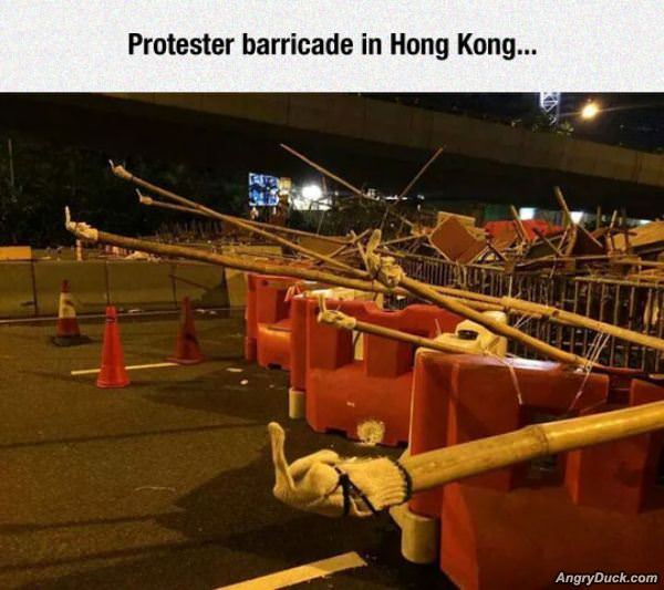 Hong Kong Protestor Barricade