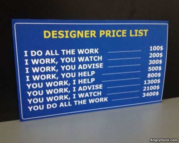 Designer Price List