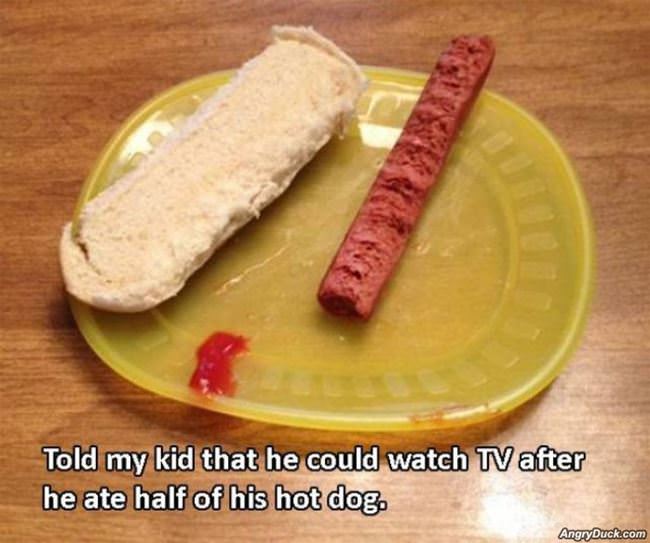 Please Eat Half Of Your Hot Dog