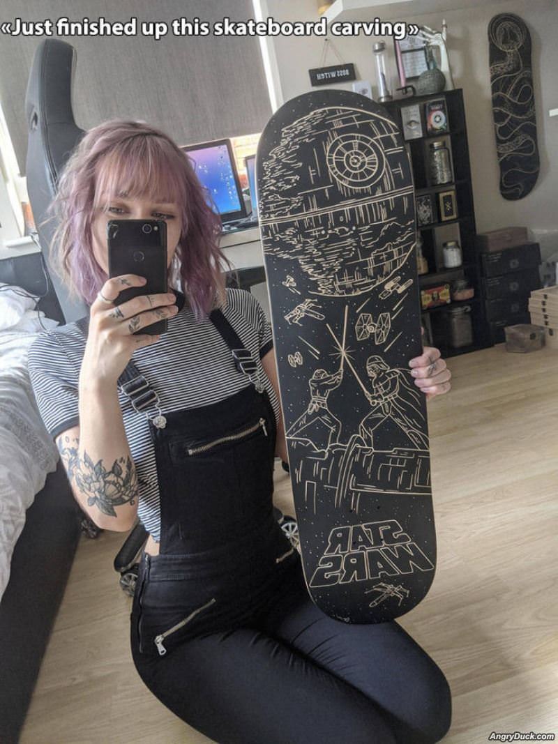 Finished Her Cool Skateboard