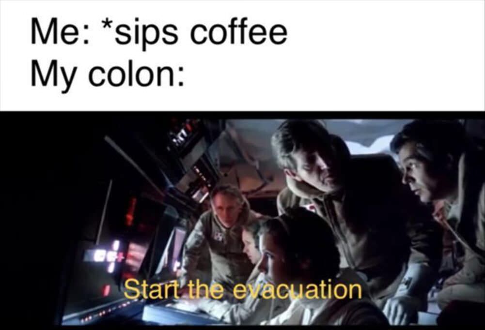 sips coffee